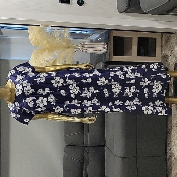 Vintage Hawaiian Ui Maikai Blue & White Floral Maxi Mu Muu Dress Size M - Picture 4 of 9